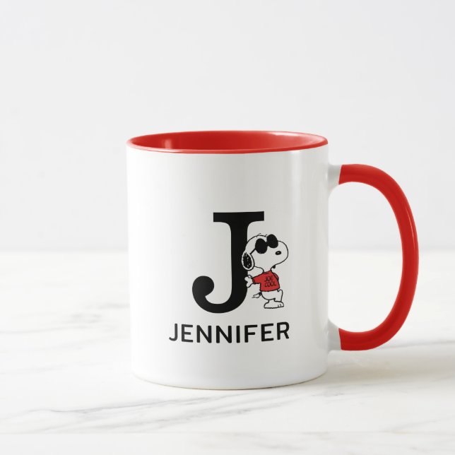 Peanuts | Snoopy "Joe Cool" | Name & Monogram J Mug (Right)