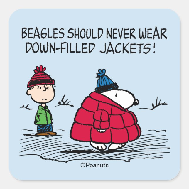 Peanuts | Snoopy & Linus Down Filled Jacket Square Sticker (Front)