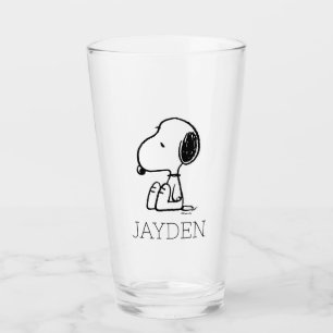 Peanuts   Snoopy Looking Down   Add Your Name Glass