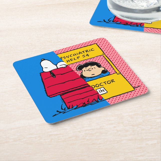 Peanuts | Snoopy & Lucy Half & Half Square Paper Coaster (Angled)