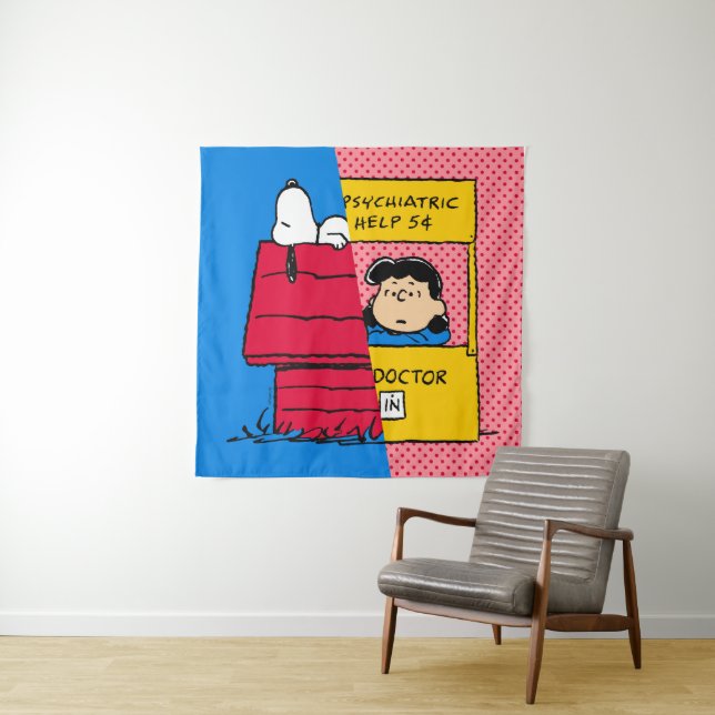 Peanuts | Snoopy & Lucy Half & Half Tapestry (In Situ)