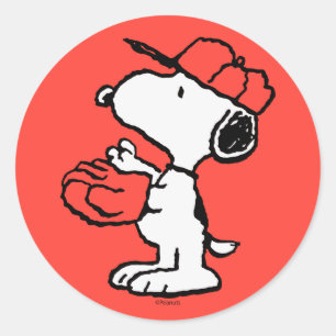 Peanuts   Snoopy Making the Catch Classic Round Sticker
