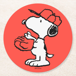 Peanuts Snoopy Making the Catch Round Paper Coaster