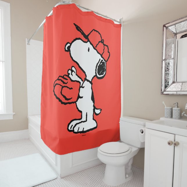 Peanuts | Snoopy Making the Catch Shower Curtain (In Situ)