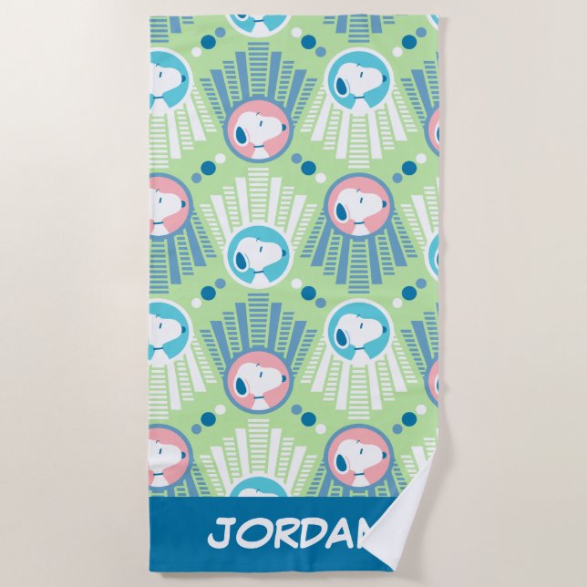 Peanuts | Snoopy Mint Green Deco | Add Your Name Beach Towel (Front)