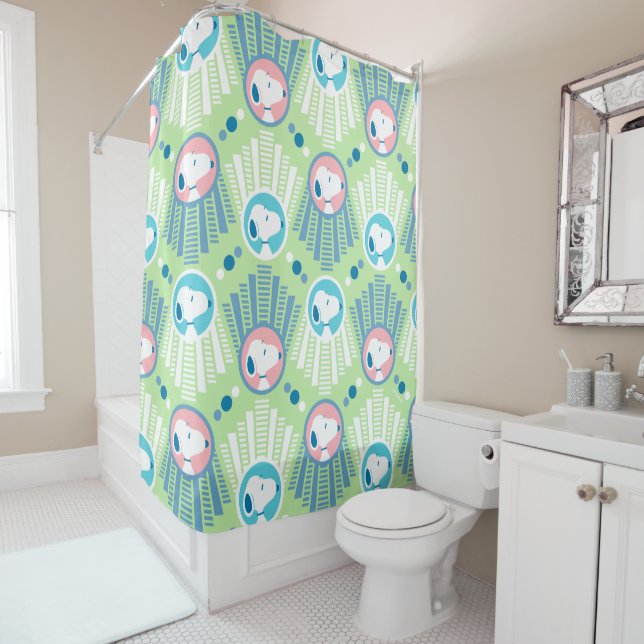Peanuts | Snoopy Mint Green Deco Dreams Pattern Shower Curtain (In Situ)