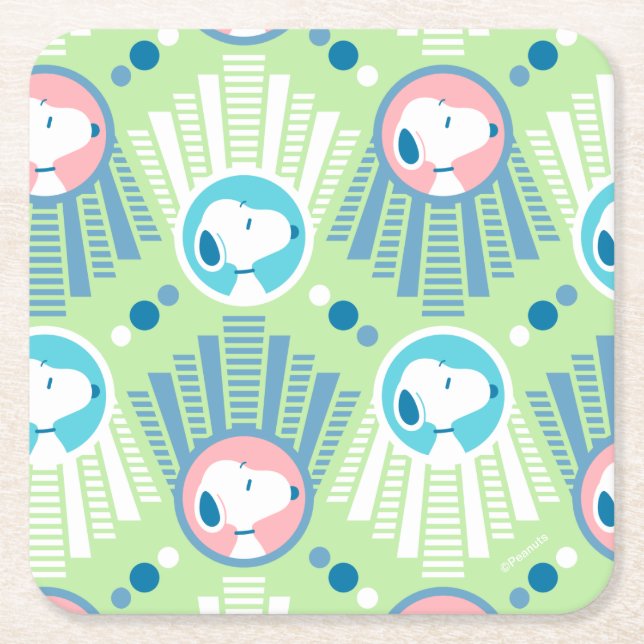 Peanuts | Snoopy Mint Green Deco Dreams Pattern Square Paper Coaster (Front)