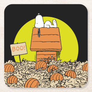 Peanuts Snoopy Napping in the Pumpkin Patch Square Paper Coaster