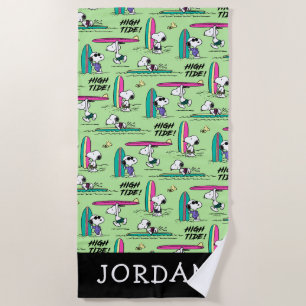 Peanuts   Snoopy Ocean High Tide   Add Your Name Beach Towel