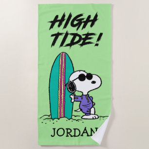 Peanuts   Snoopy Ocean High Tide   Add Your Name Beach Towel