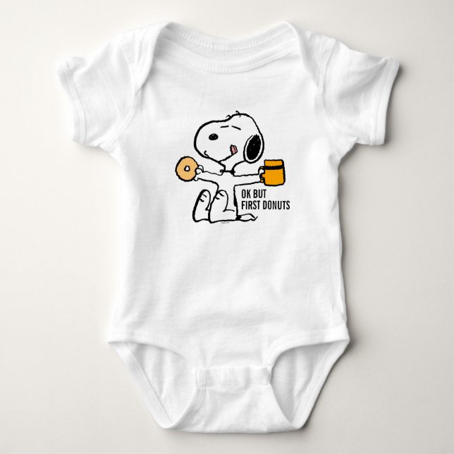 Peanuts | Snoopy OK But First Coffee Baby Bodysuit (Front)