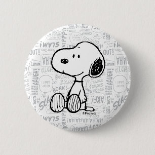 PEANUTS   Snoopy on Black White Comics 6 Cm Round Badge