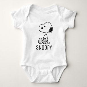 PEANUTS   Snoopy on Black White Comics Baby Bodysuit