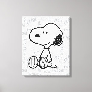PEANUTS   Snoopy on Black White Comics Canvas Print