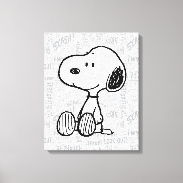 PEANUTS | Snoopy on Black White Comics Canvas Print (Front)