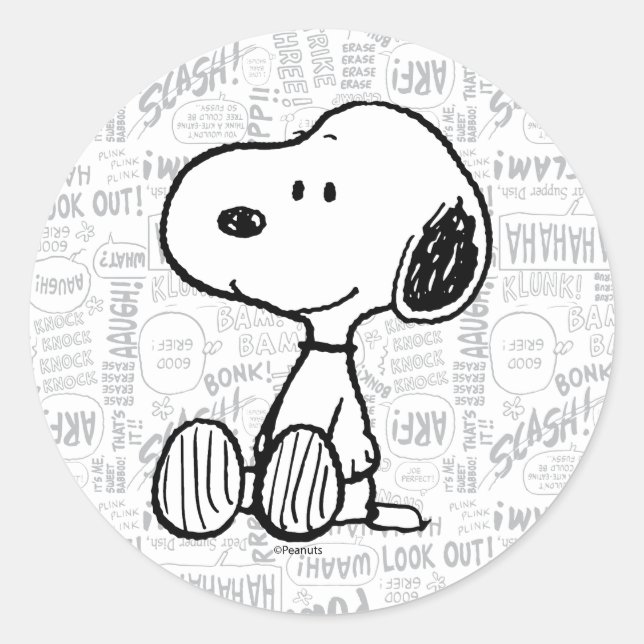 PEANUTS | Snoopy on Black White Comics Classic Round Sticker (Front)