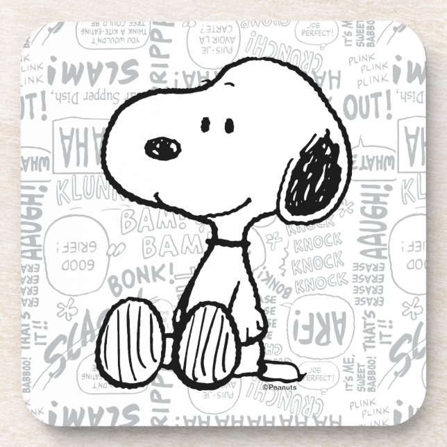 PEANUTS | Snoopy on Black White Comics Coaster (Front)