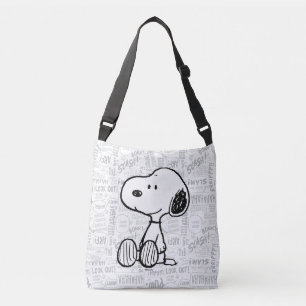 PEANUTS Snoopy on Black White Comics Crossbody Bag