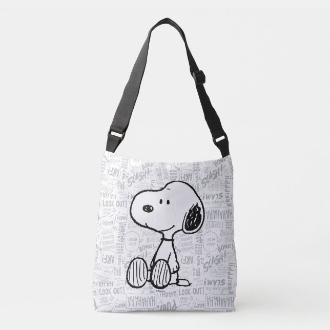 PEANUTS | Snoopy on Black White Comics Crossbody Bag (Front)