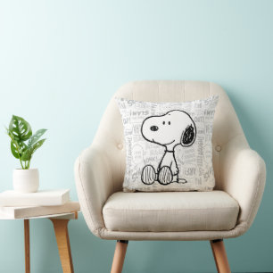PEANUTS Snoopy on Black White Comics Cushion