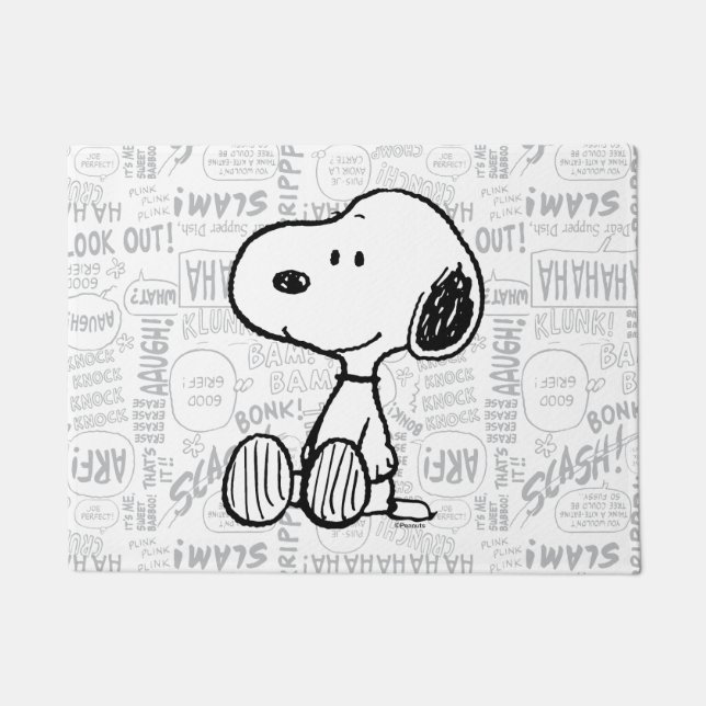 PEANUTS | Snoopy on Black White Comics Doormat (Front)