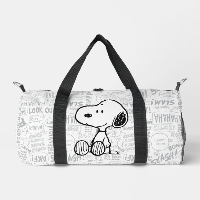 PEANUTS | Snoopy on Black White Comics Duffle Bag (Front)