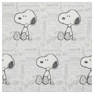 PEANUTS Snoopy on Black White Comics Fabric
