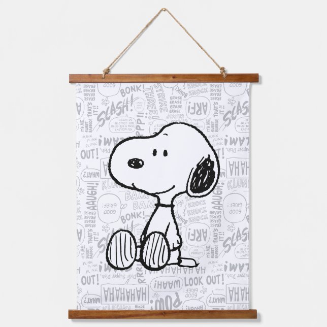 PEANUTS | Snoopy on Black White Comics Hanging Tapestry (Front)