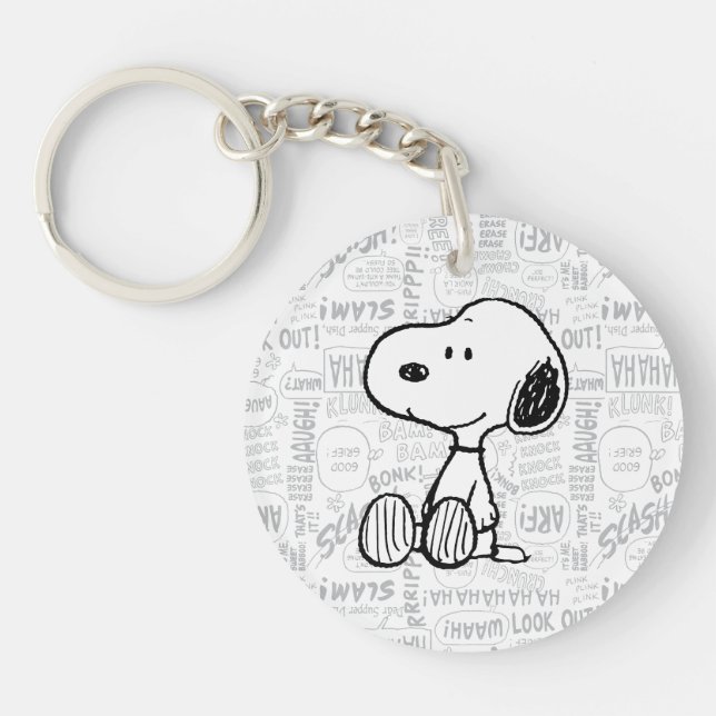 PEANUTS | Snoopy on Black White Comics Key Ring (Front)