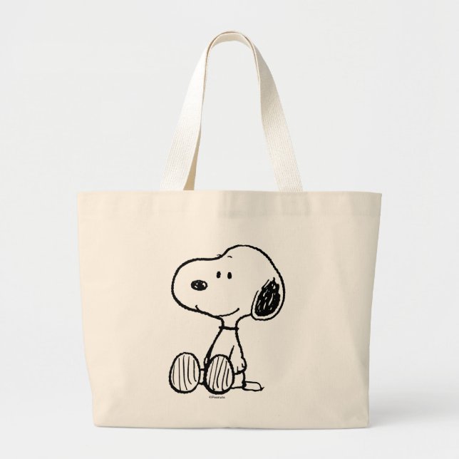 PEANUTS | Snoopy on Black White Comics Large Tote Bag (Front)