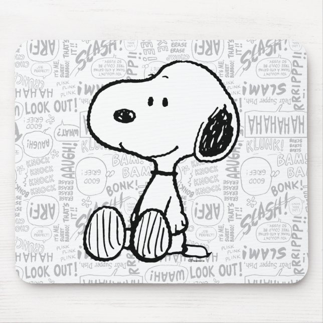 PEANUTS | Snoopy on Black White Comics Mouse Mat (Front)