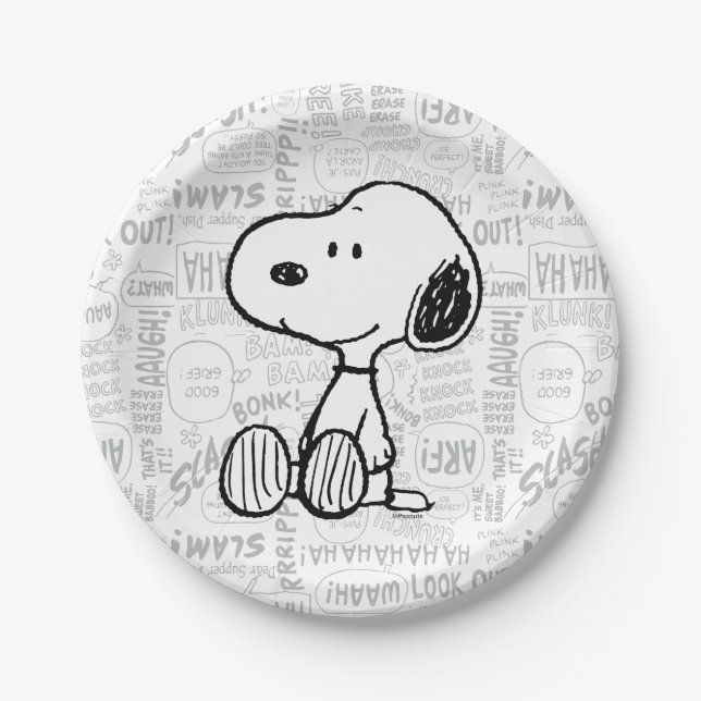 PEANUTS | Snoopy on Black White Comics Paper Plate (Front)