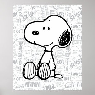 PEANUTS   Snoopy on Black White Comics Poster