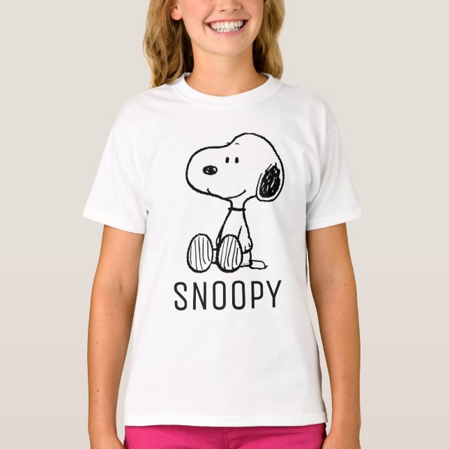 PEANUTS | Snoopy on Black White Comics T-Shirt (Front)