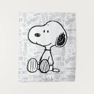 PEANUTS   Snoopy on Black White Comics Tapestry
