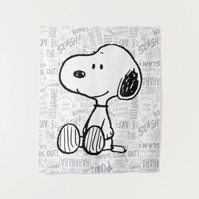 PEANUTS | Snoopy on Black White Comics Tapestry (Front)