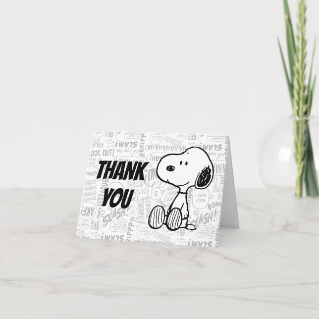 PEANUTS | Snoopy on Black White Comics Thank You Card (Front)