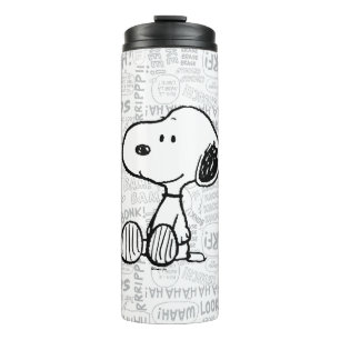 PEANUTS   Snoopy on Black White Comics Thermal Tumbler