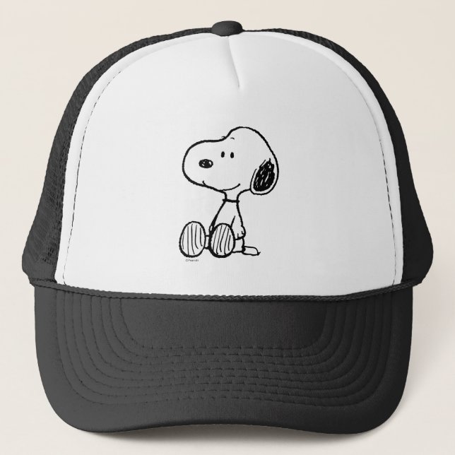 PEANUTS | Snoopy on Black White Comics Trucker Hat (Front)