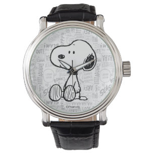 PEANUTS   Snoopy on Black White Comics Watch