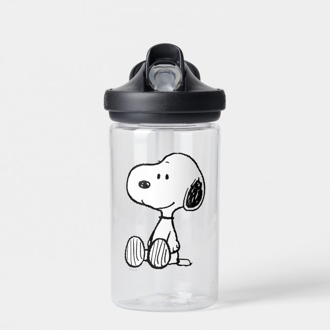 PEANUTS | Snoopy on Black White Comics Water Bottle (Front)