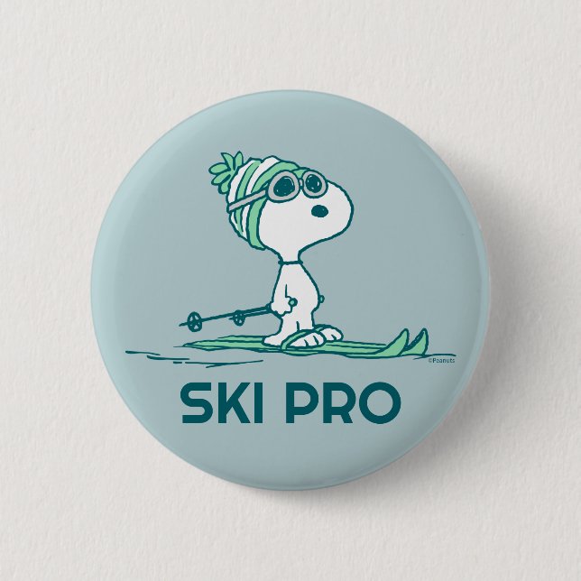 Peanuts | Snoopy on Skis 6 Cm Round Badge (Front)