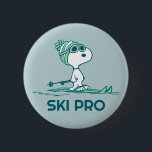 Peanuts | Snoopy on Skis 6 Cm Round Badge<br><div class="desc">Check out this fun Peanuts design featuring Snoopy.</div>