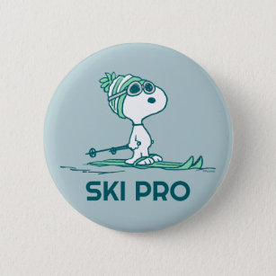 Peanuts   Snoopy on Skis 6 Cm Round Badge