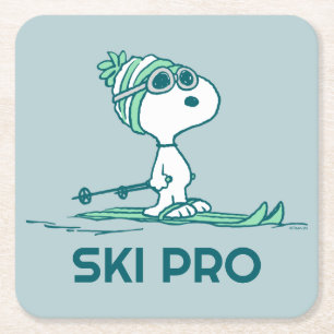 Peanuts Snoopy on Skis Square Paper Coaster