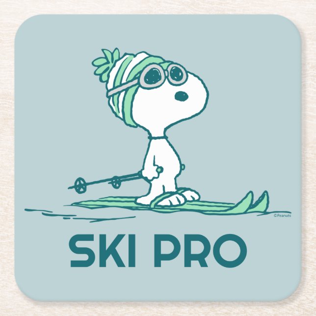 Peanuts | Snoopy on Skis Square Paper Coaster (Front)