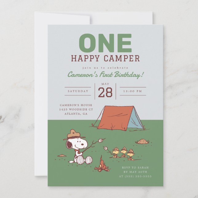 Peanuts - Snoopy |  One Happy Camper Birthday Invitation (Front)
