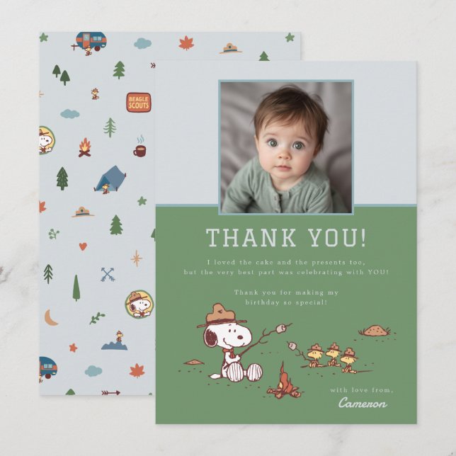 Peanuts - Snoopy | One Happy Camper Birthday Thank You Card (Front/Back)