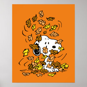 Peanuts Snoopy Pile of Leaves Poster