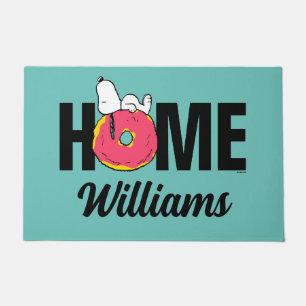 Peanuts Snoopy Pink Doughnut Personalised Doormat